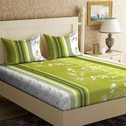Decent Home 140 TC Microfiber Double Floral Flat Bedsheet  (Pack of 1, Green)